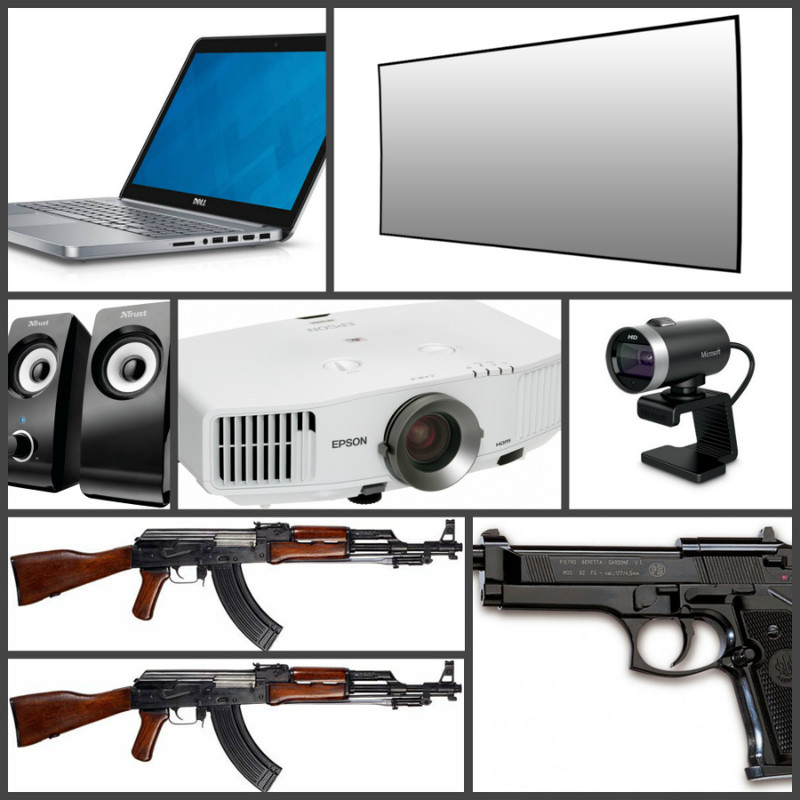 Інтерактивний лазерний стрілецький тренажер з екраном та макетами 1 автомату, 1 пістолету з лазерним цілевказівником та акустичною системою